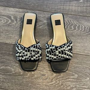 Black and Pearl Beaded Sandals